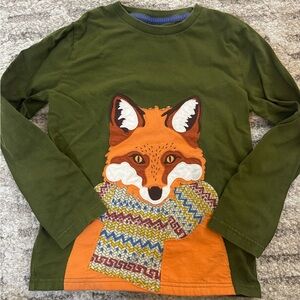 Mini Boden Kids 7-8 Years Long-Sleeve Fox Graphic Tee - Olive Green